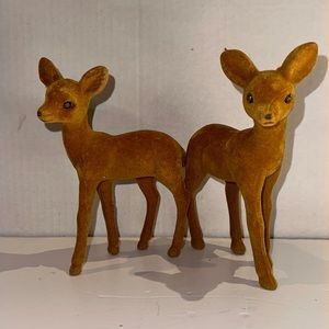 2 Flocked Deer Figurine